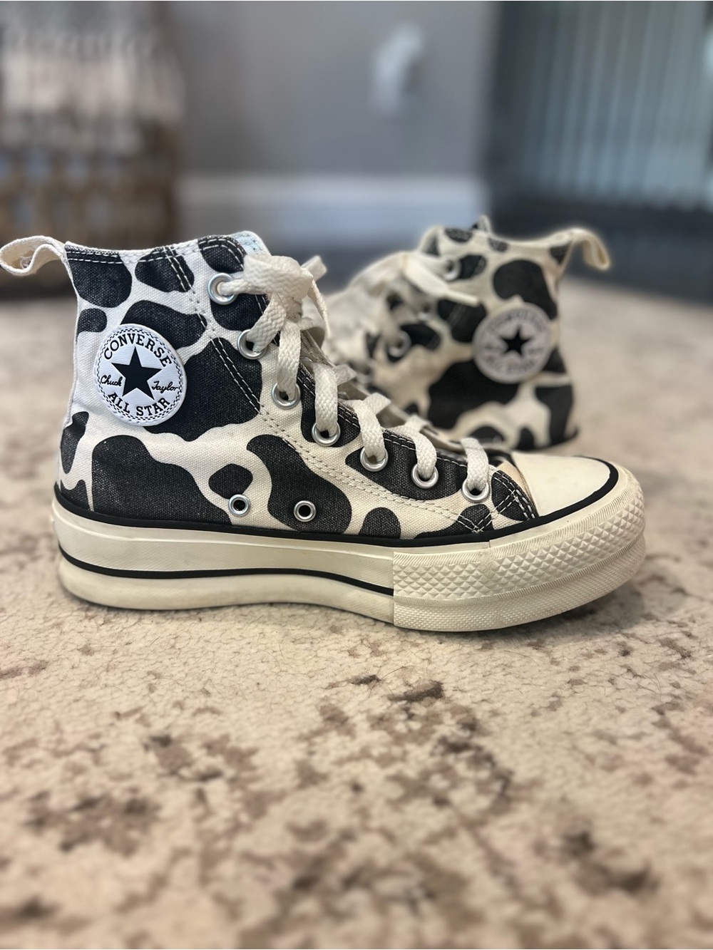Converse Women’s Black & White Cow Print Sneakers- Size 6